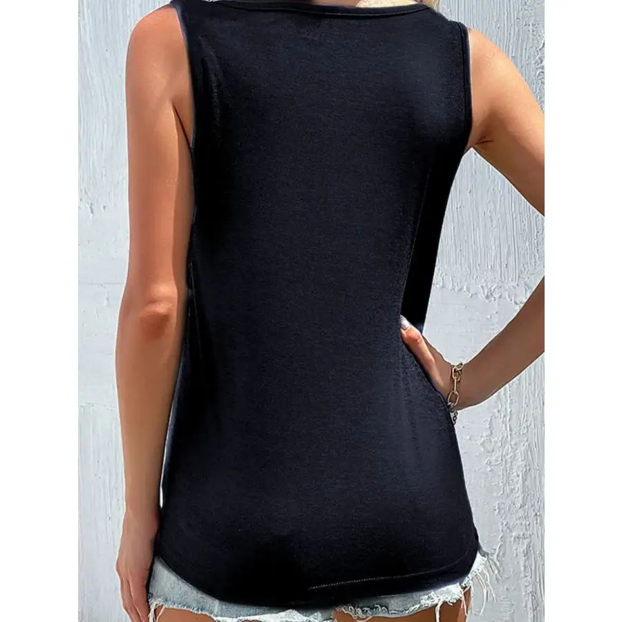 Full Size Decorative Button Round Neck Tank