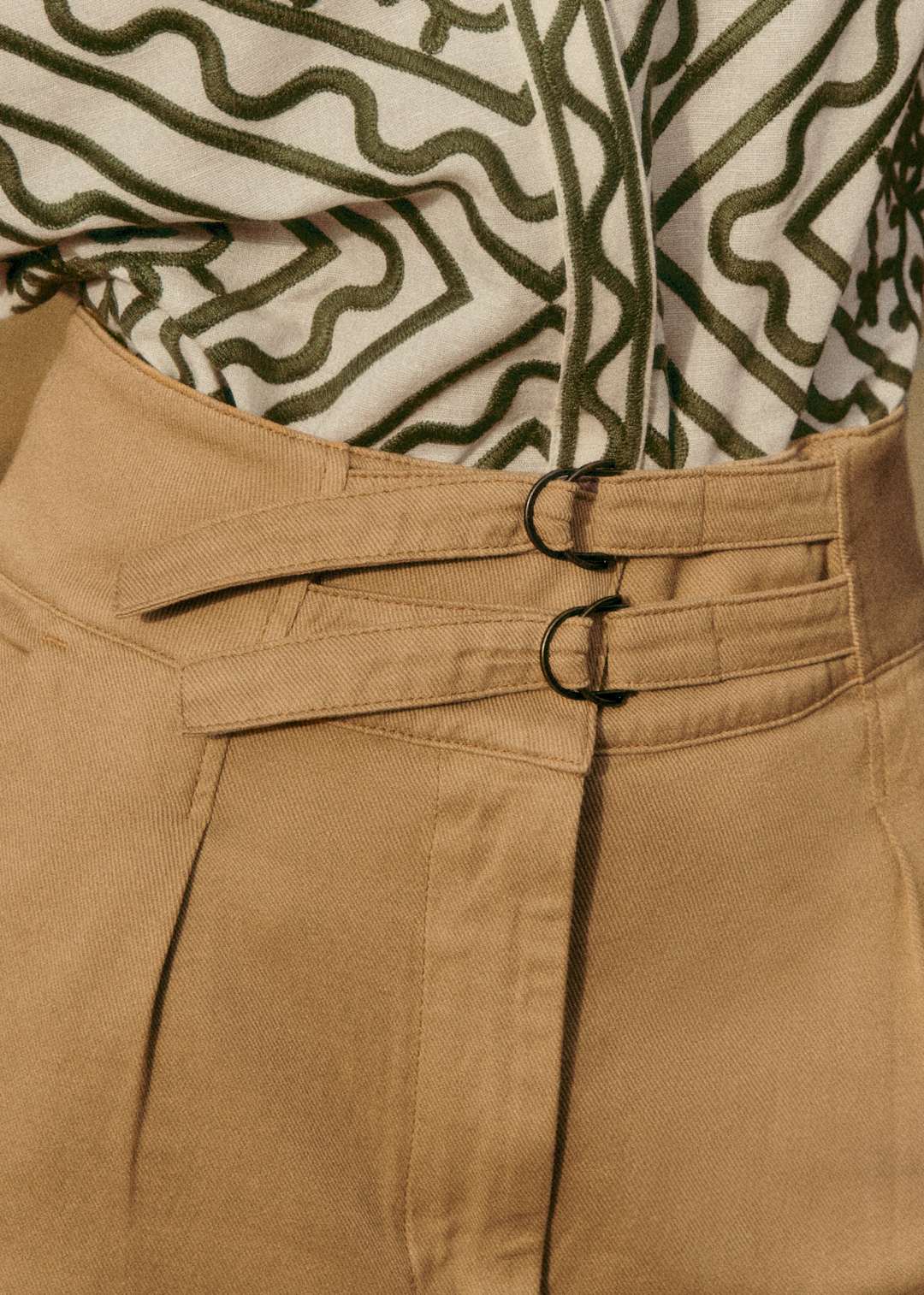 Beige High Rise Straight Leg Pants