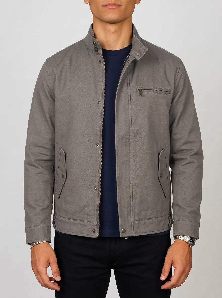 Men's Casual Brown Stand Collar Zip-Up Utility Jacket
