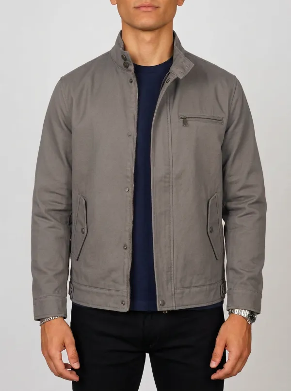 Men's Casual Brown Stand Collar Zip-Up Utility Jacket