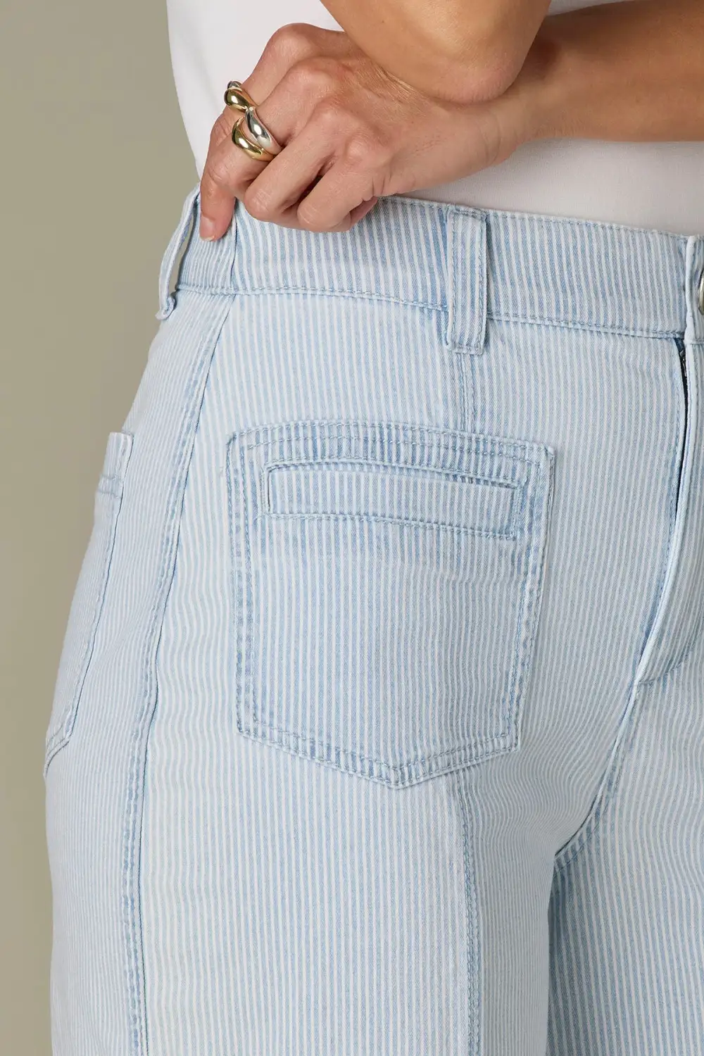  V-yoke Spade Pocket Striped Petite Wide Leg Jeans