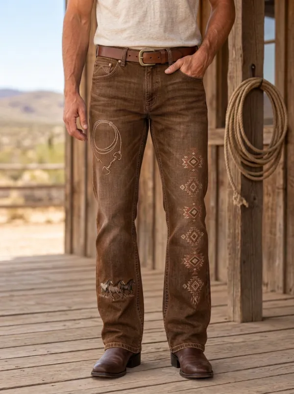 Men's Heritage Inspired Western Cowboy Horse Lasso Southwestern Jeans