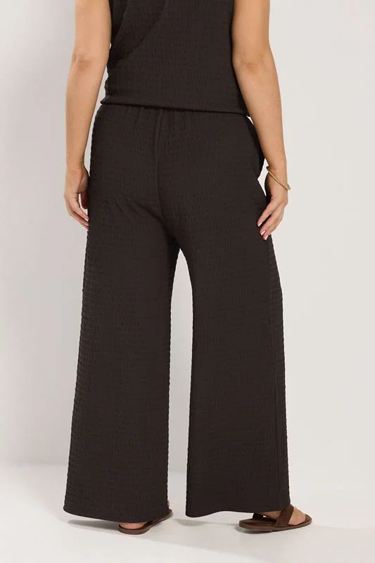 Chocolate Brown Wide Leg Crinkle Trousers detail 3