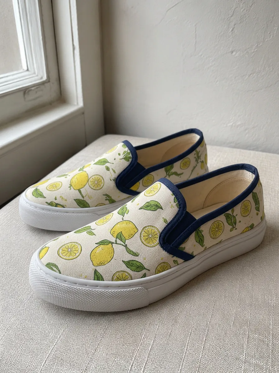Women's Refined Summer Fruit Lemon Pattern Patterned Slip-on Canvas Shoes