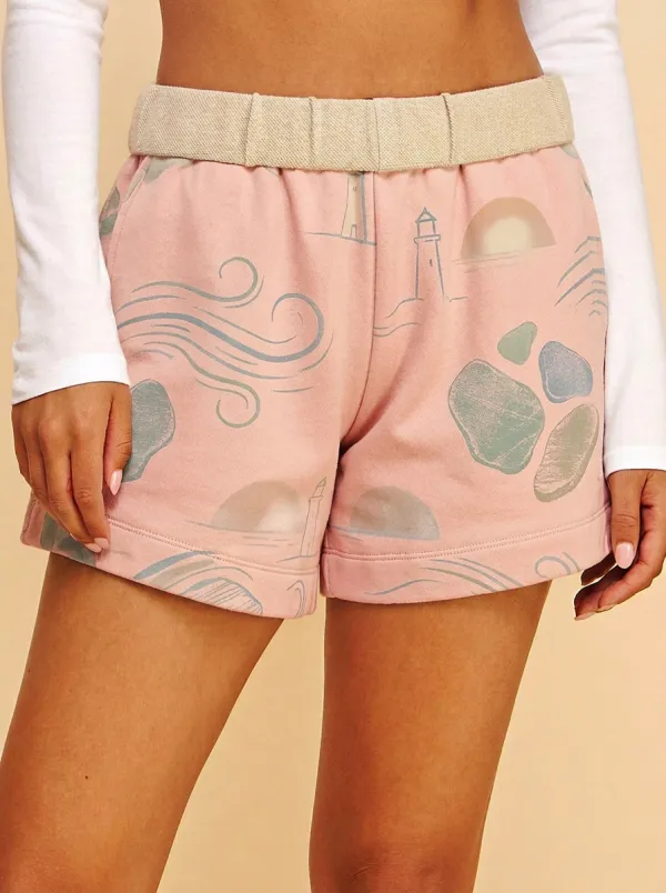 Women's Coastal Lighthouse Sunset Graphic Shorts