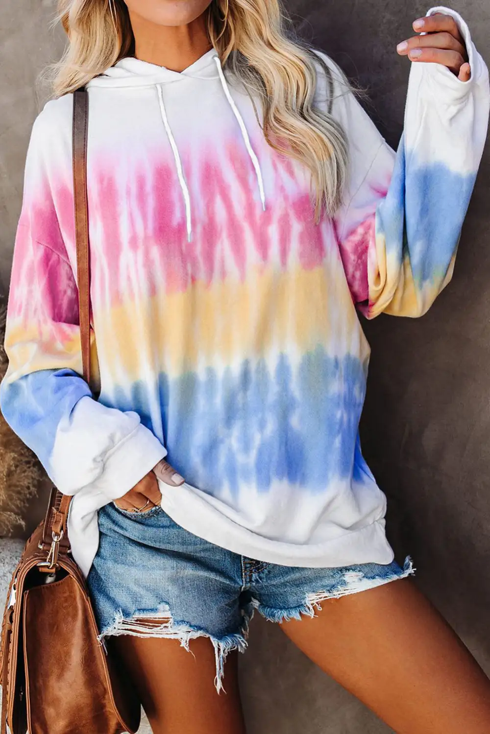 Color Block Tie Dye Drawstring Hoodie