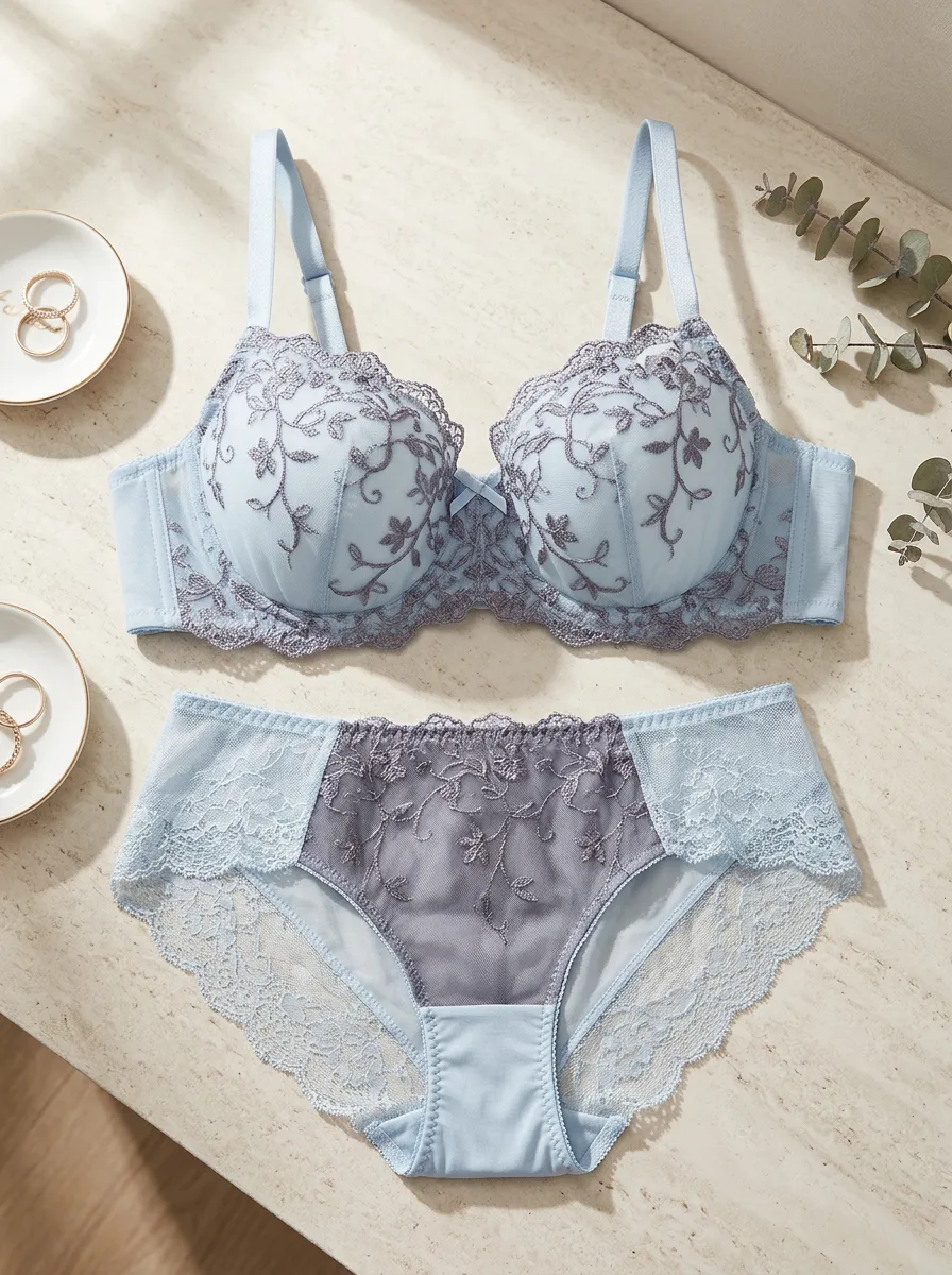 Women's Floral Embroidery Lace Light Lingerie Set
