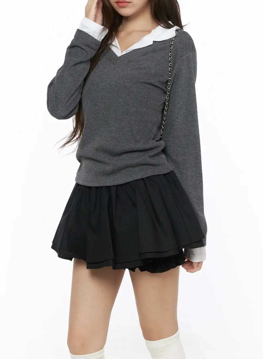 V-Neck Collar Layered Long Sleeve Top