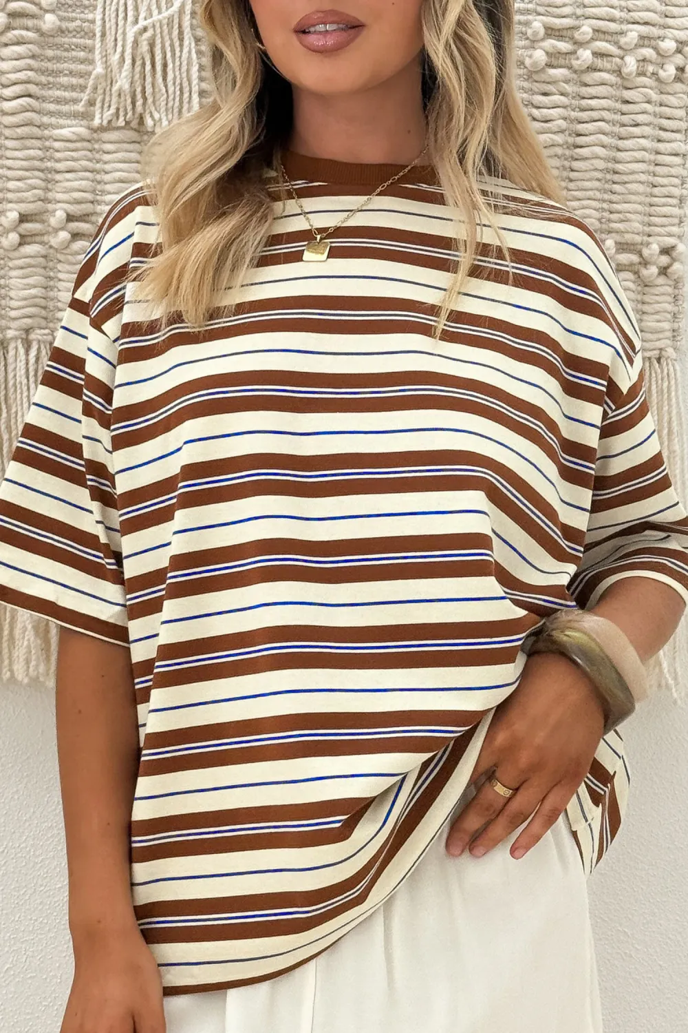 Brown Stripe Oversized Tee