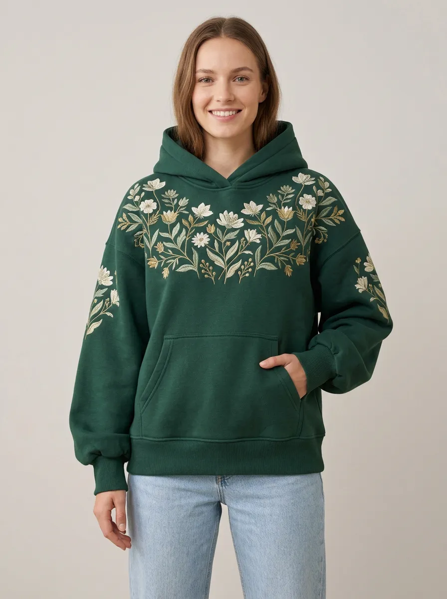 Women's Garden Inspired Botanical Floral Embroidered Graphic Nature Inspired Hoodie
