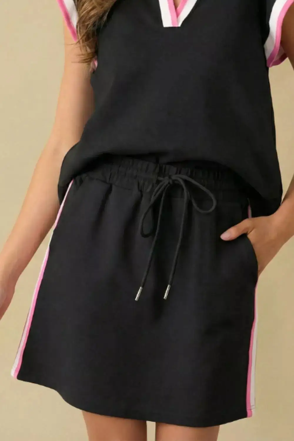 Contrast Trim Cap Sleeve Blouse and Shorts Set