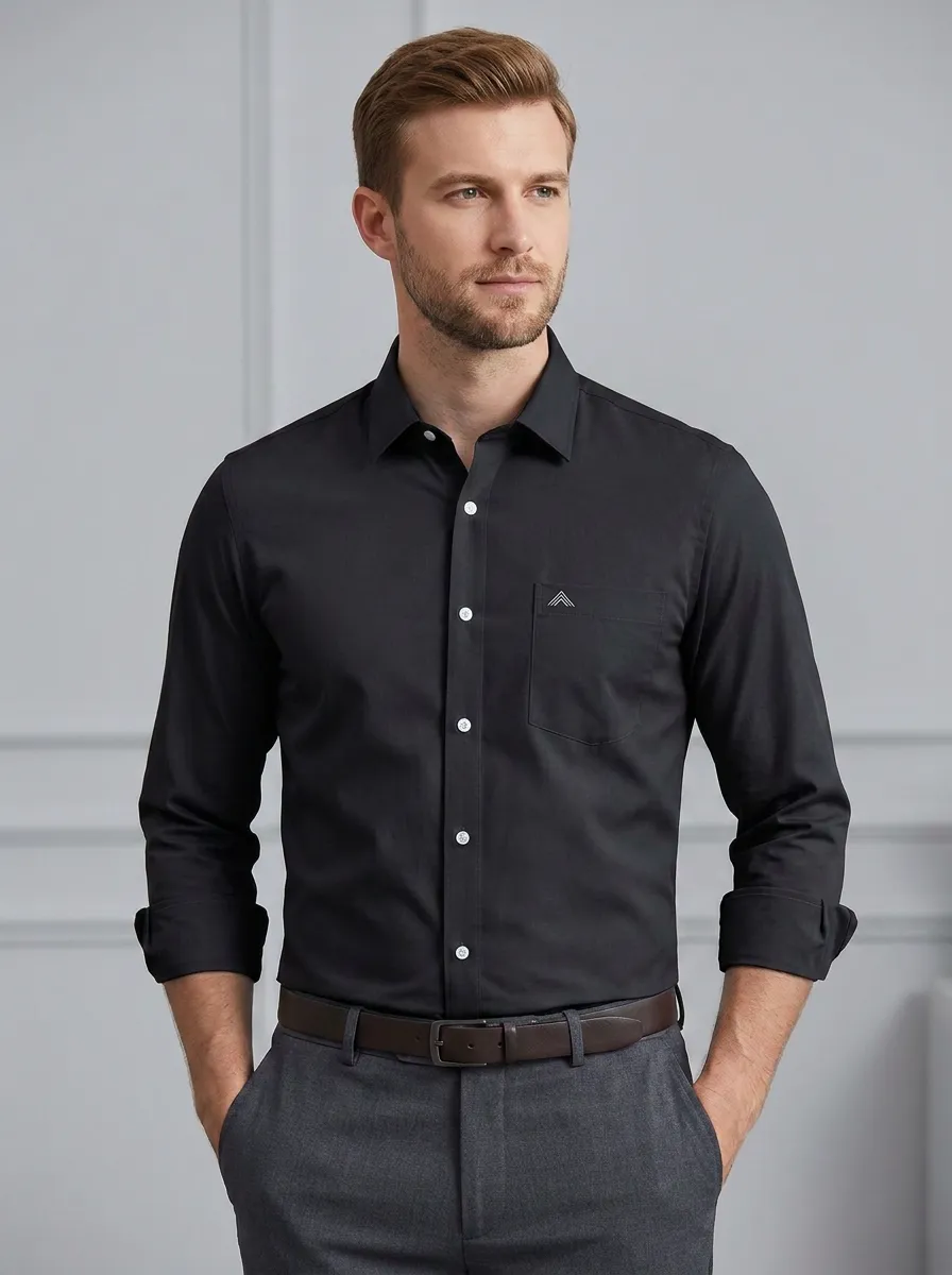 Men's Non-Iron Cotton Light Blue Pocket Dress Shirt