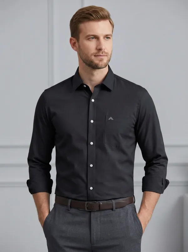 Men's Non-Iron Cotton Light Blue Pocket Dress Shirt