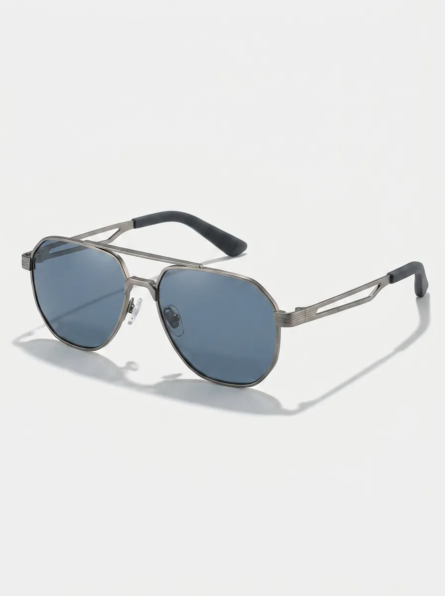Men's Metal Frame Geometric Aviator Polarized Sunglasses