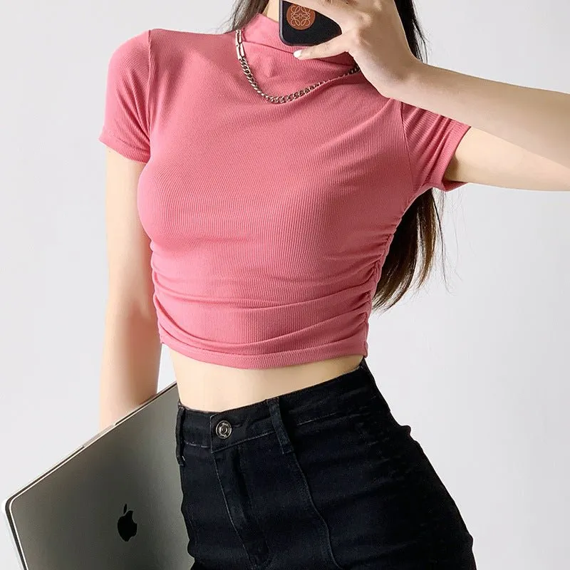 Half Mock Neck Cropped Tee