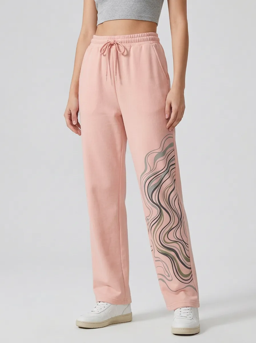 Women's Off-White Elastic Waist Wide-Leg Sweatpants
