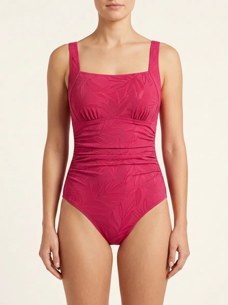 Refined Tropical Leaf-Pattern One-Piece Swimsuit