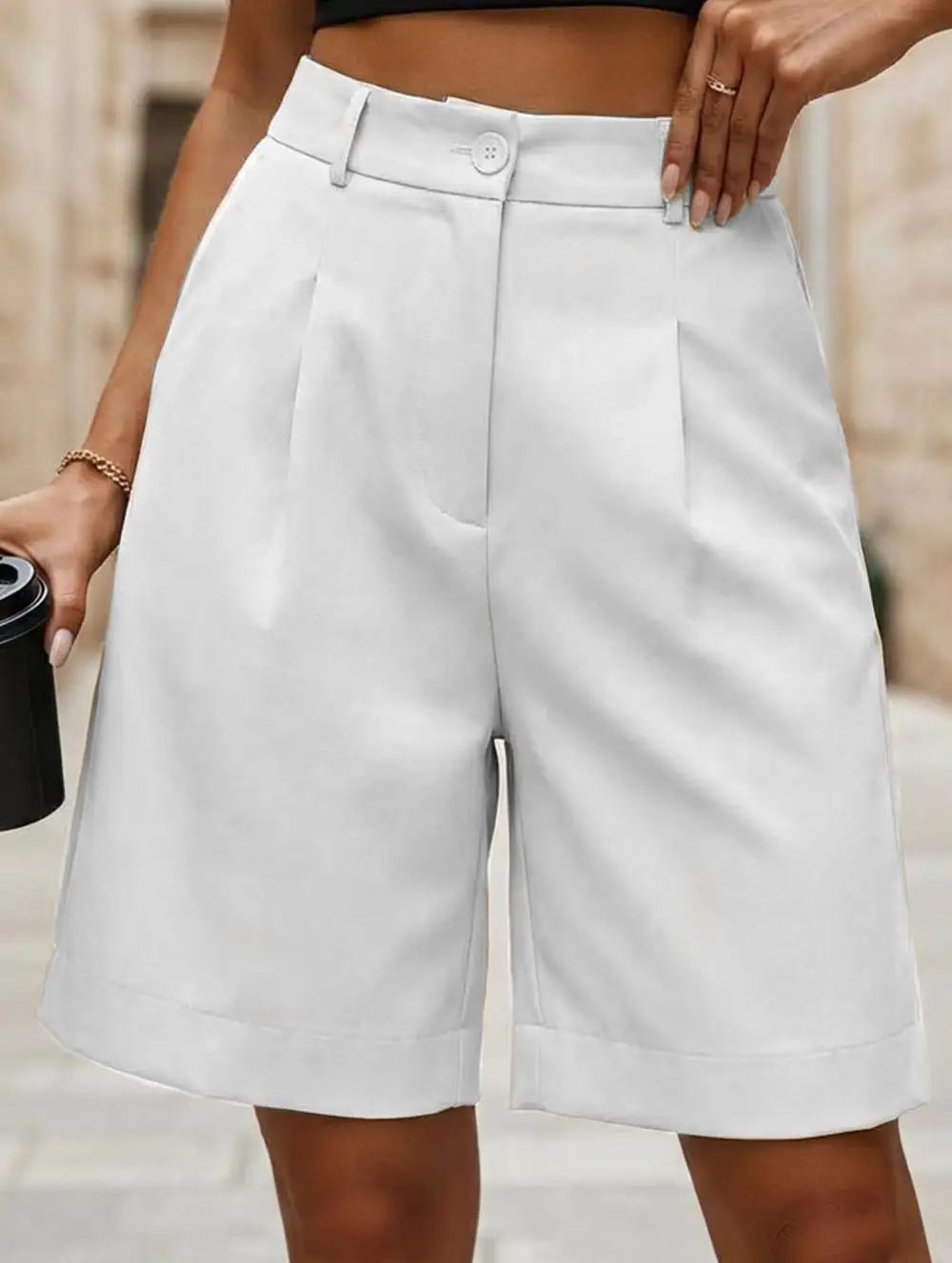 High-Waist Wide-Leg Suit Shorts