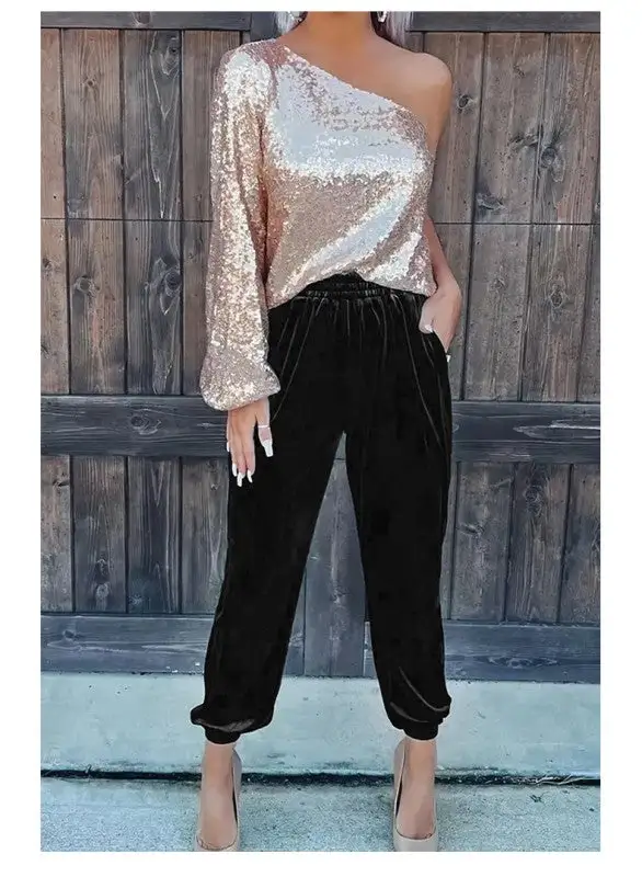 Solid Velvet Jogger Pants