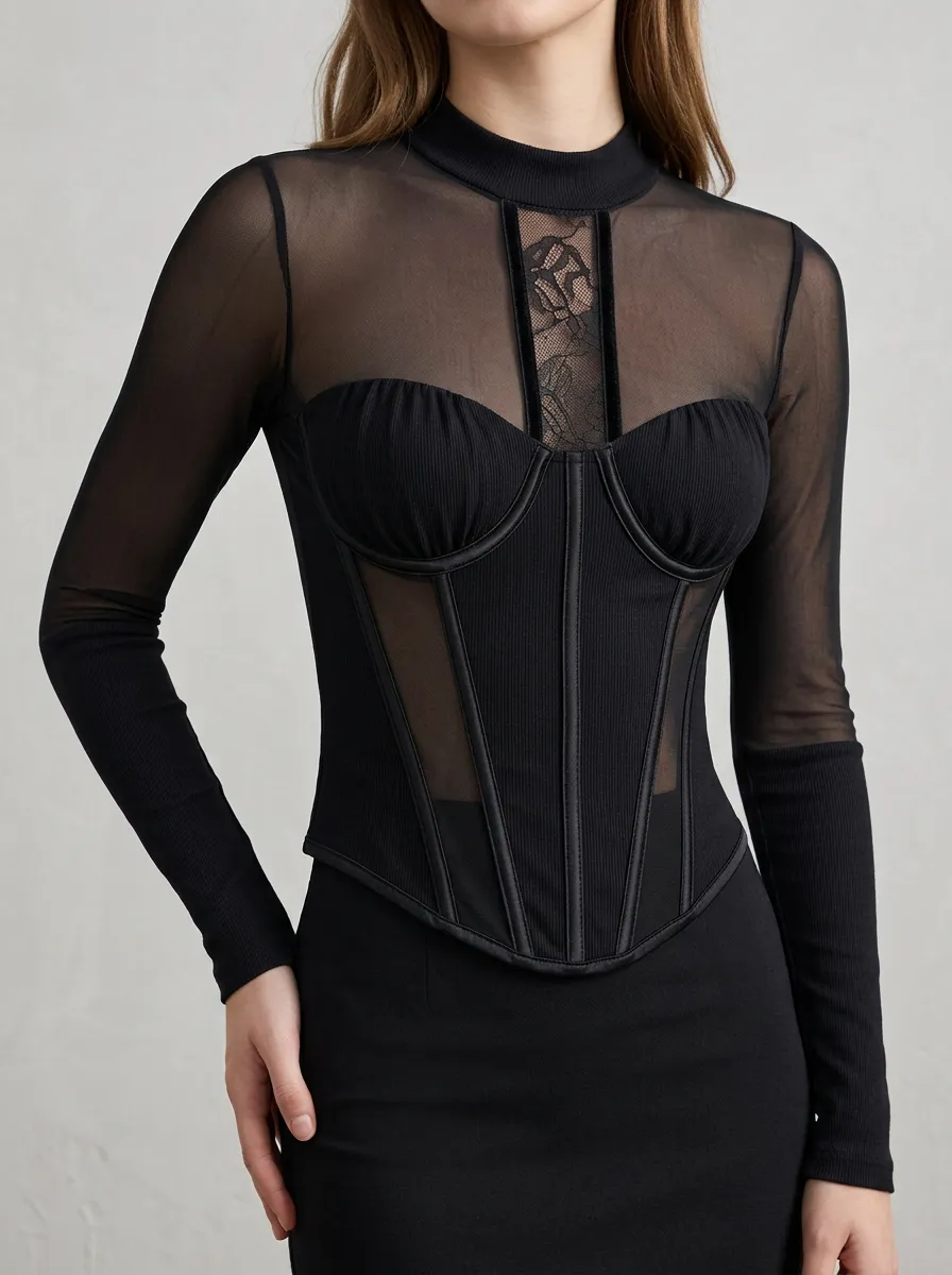 Training Mesh Panel Mesh Detail Women's Corset Top