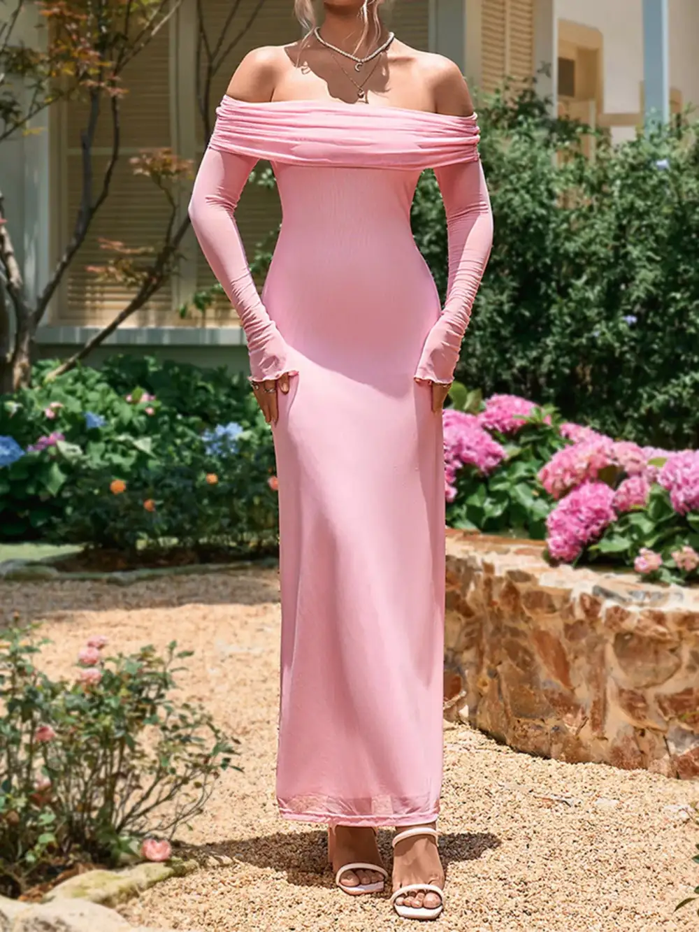 Wearable Cut Ruched Long Sleeve Maxi Dress