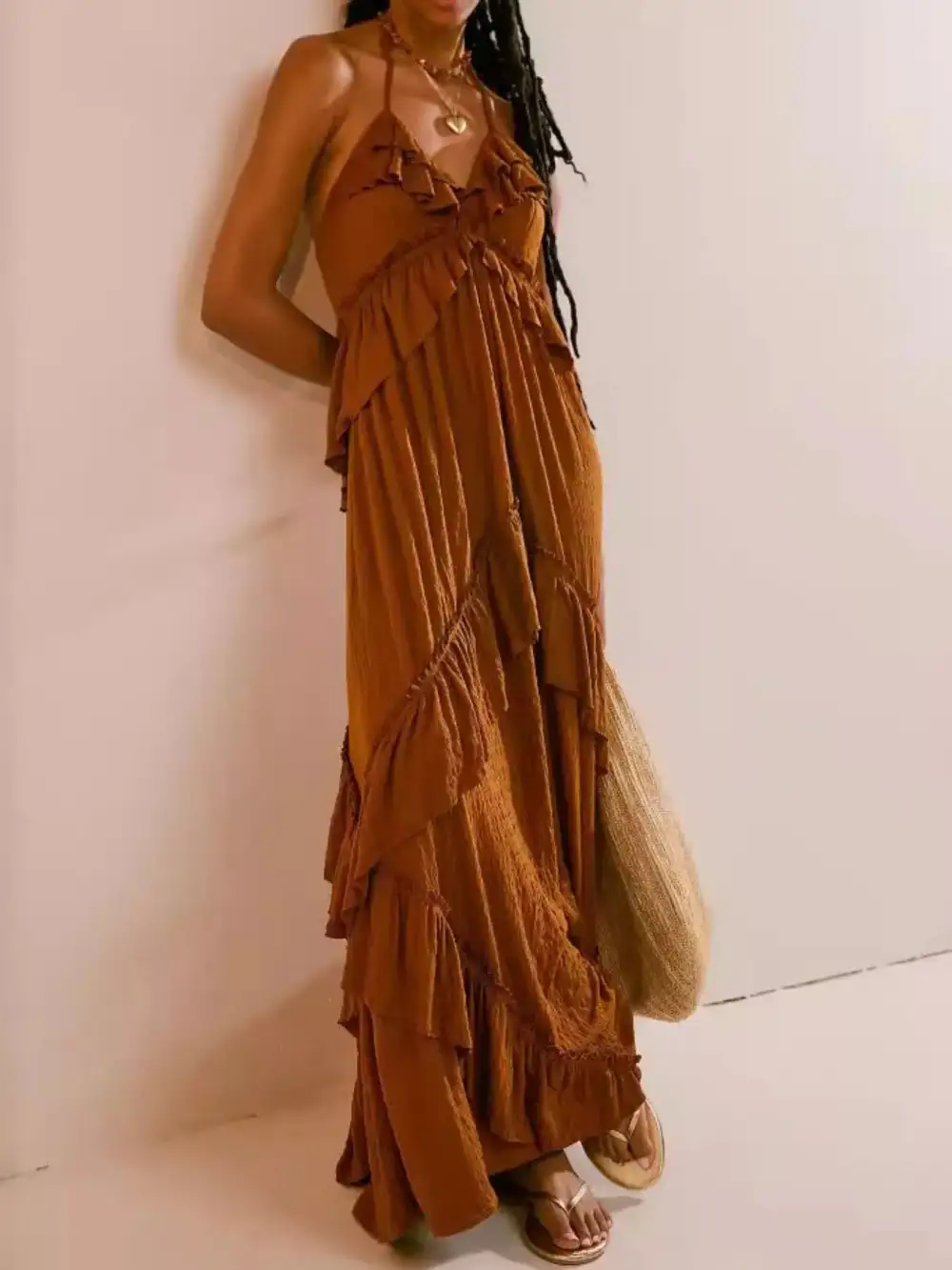 Halter Ruffled Maxi Dress