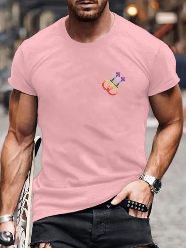 Men's Round-Neck Short-Sleeved T-Shirt With Rainbow-Colored Male Symbol Print