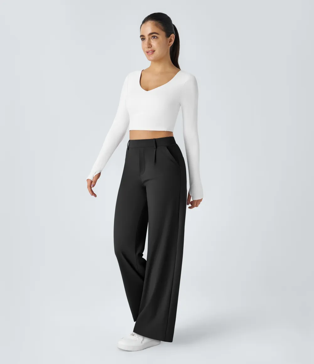 2026🔥  High Waisted Pocket Straight Leg Work Pants