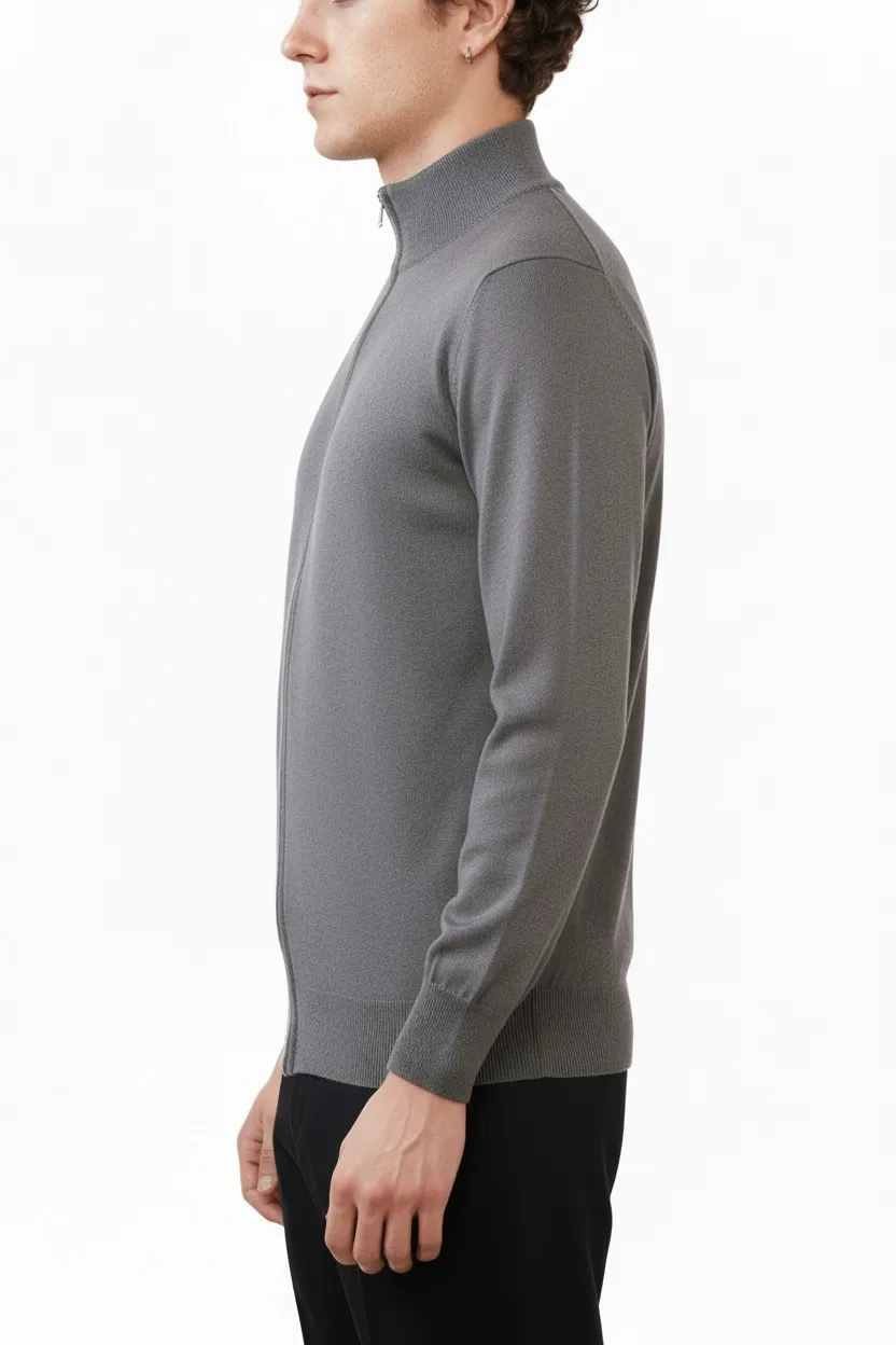 Regular Fit Full Zip Viscose Knit Vest