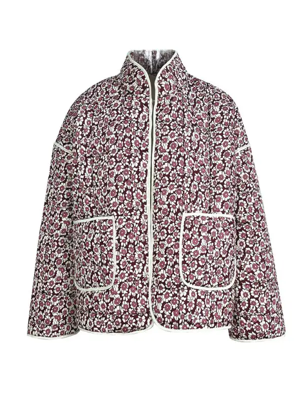 Quilted Knit Floral-Print Relaxed Jacket