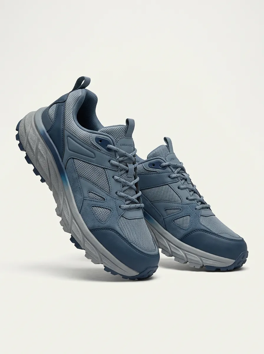 Casual Suede-Panel Mesh-Panel Casual Sneakers