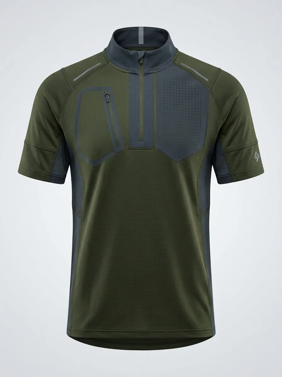 Men's Tactical Outdoor Sports Zippered Mesh Polo Shirt