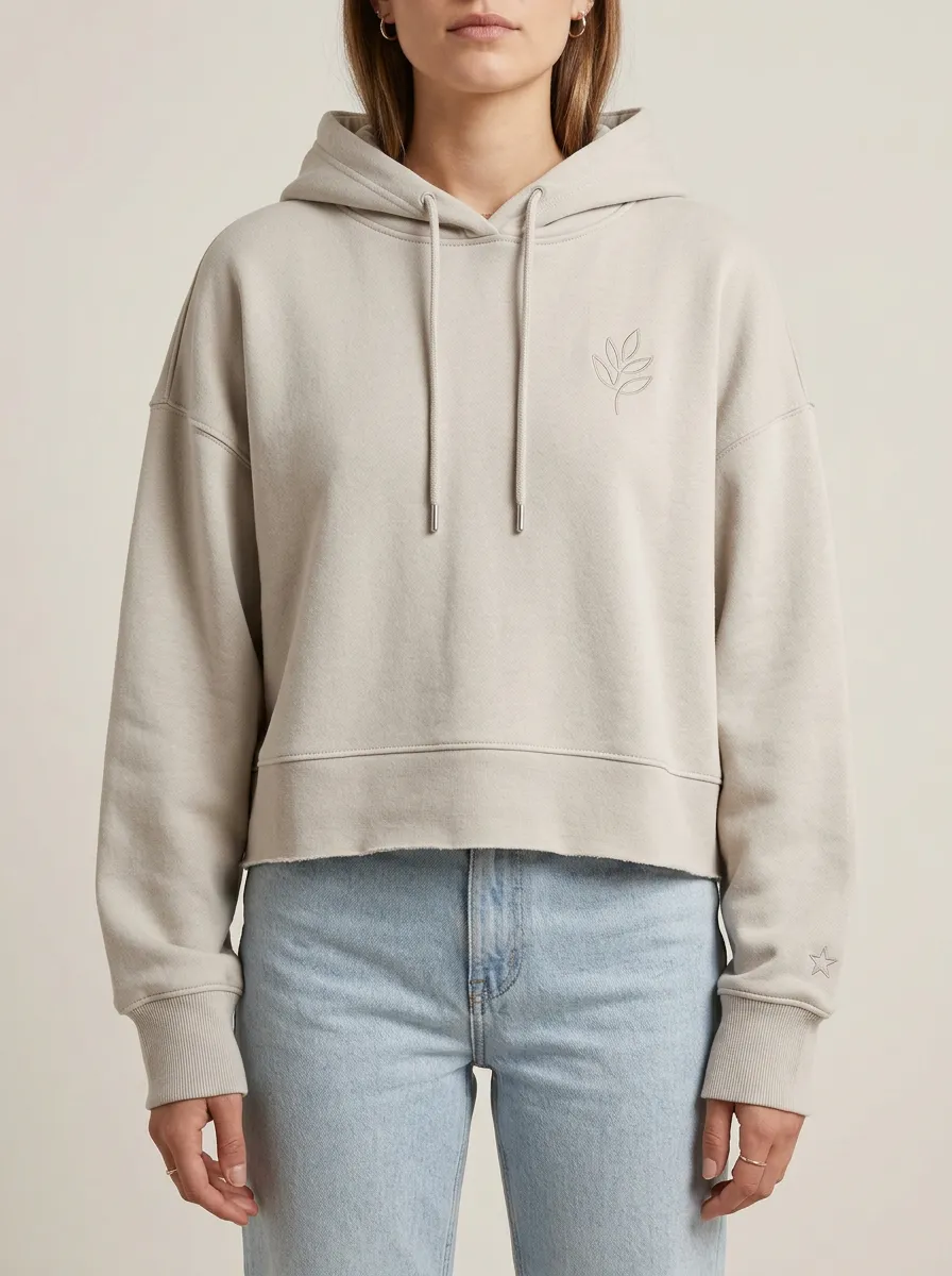 Women's Minimalist Leaf Star Embroidered Printed Hoodie