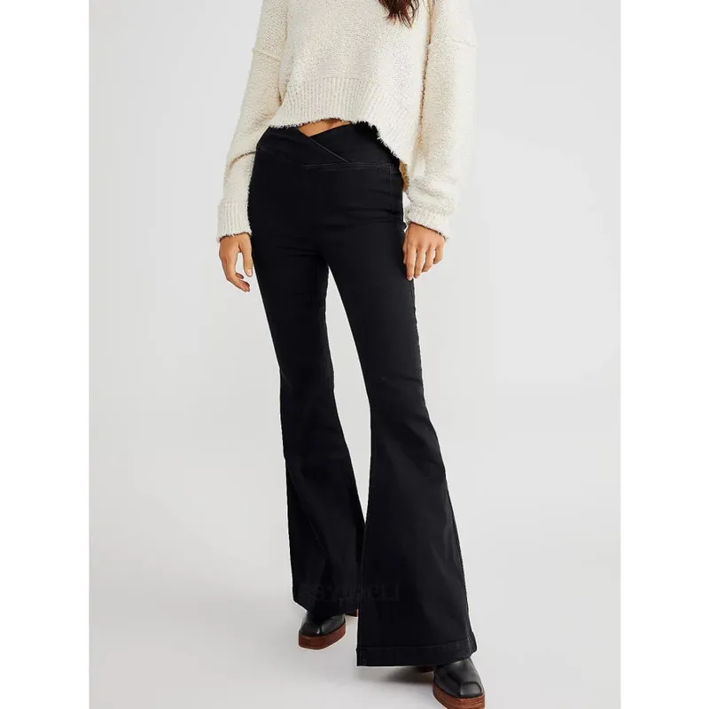 Asymmetric Waist Flare Jeans