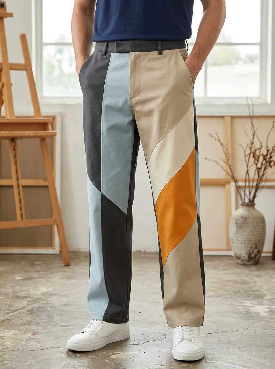 Men's Colorblock Geometric Pattern Printed Pants