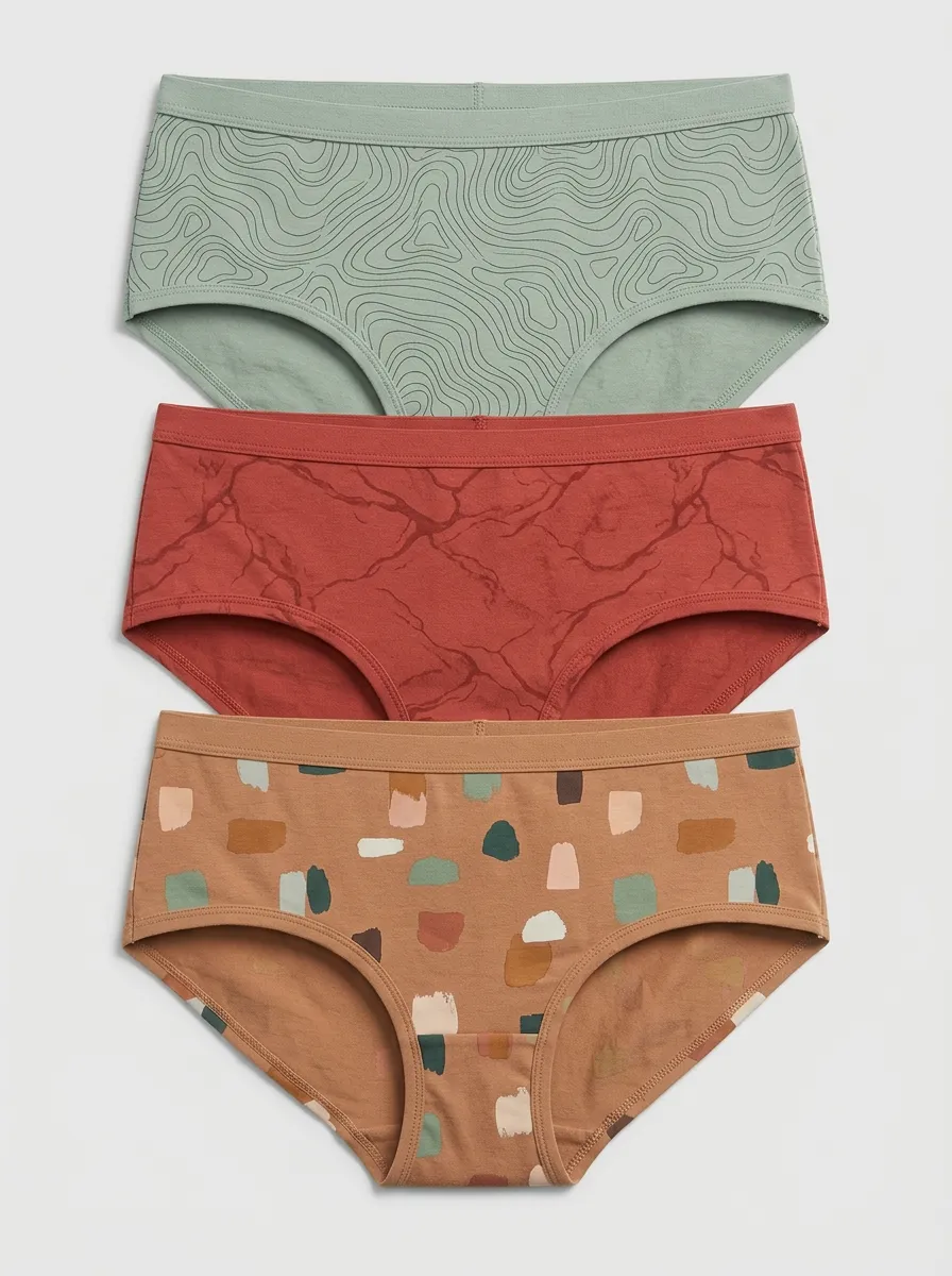 Women's Abstract Pattern Topographic Marble Printed Three Pack Briefs