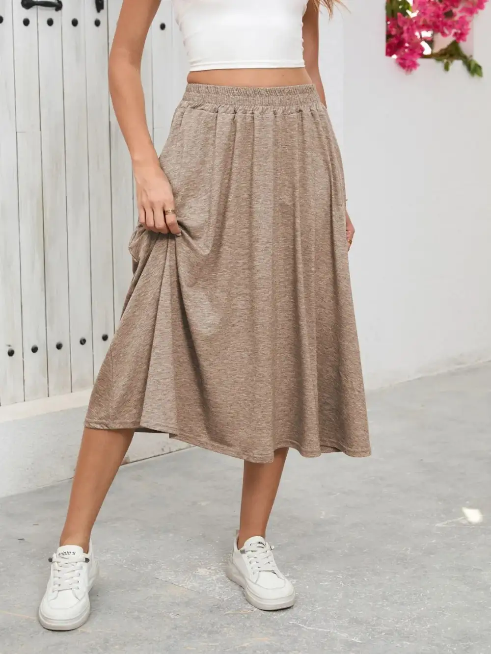 Everyday Elastic Waist Pocket Skirt