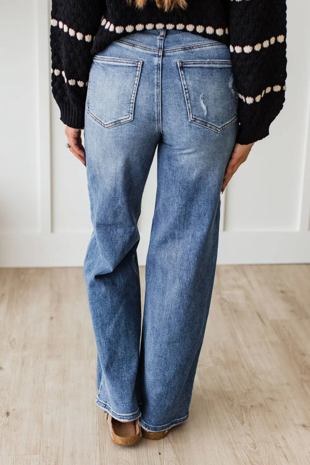 High-Rise Straight Leg Distressed Jeans