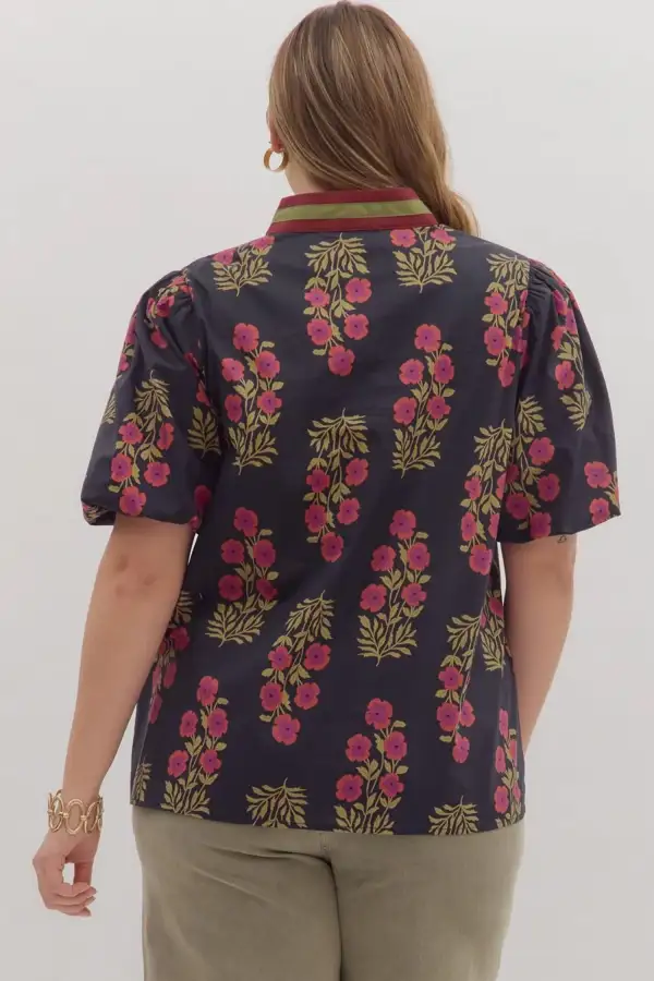 Women's Floral Print Striped Cotton Top