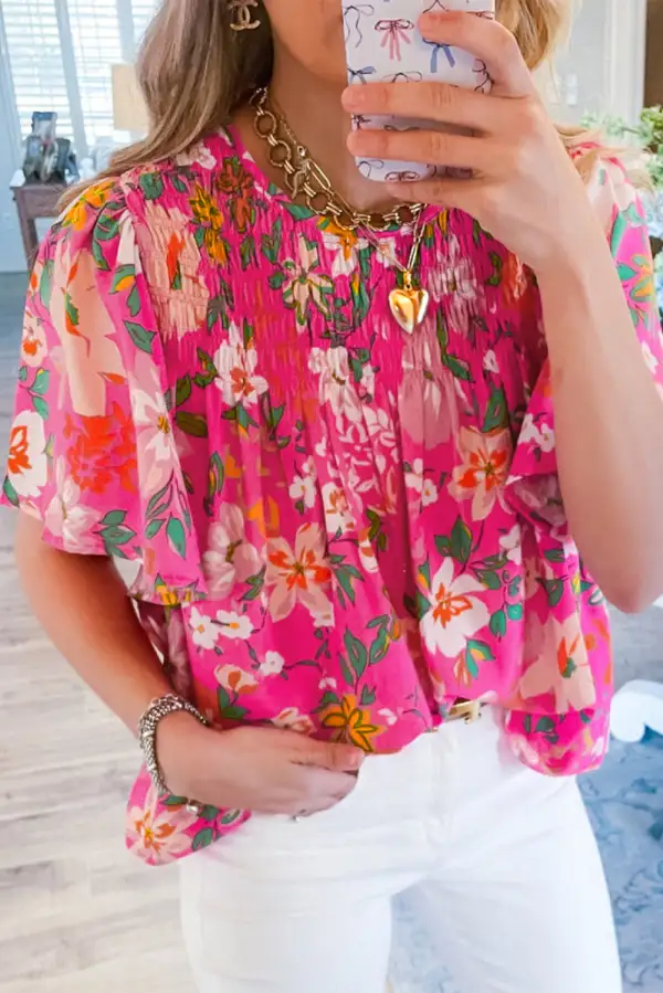 Classic Floral Short Sleeve Blouse