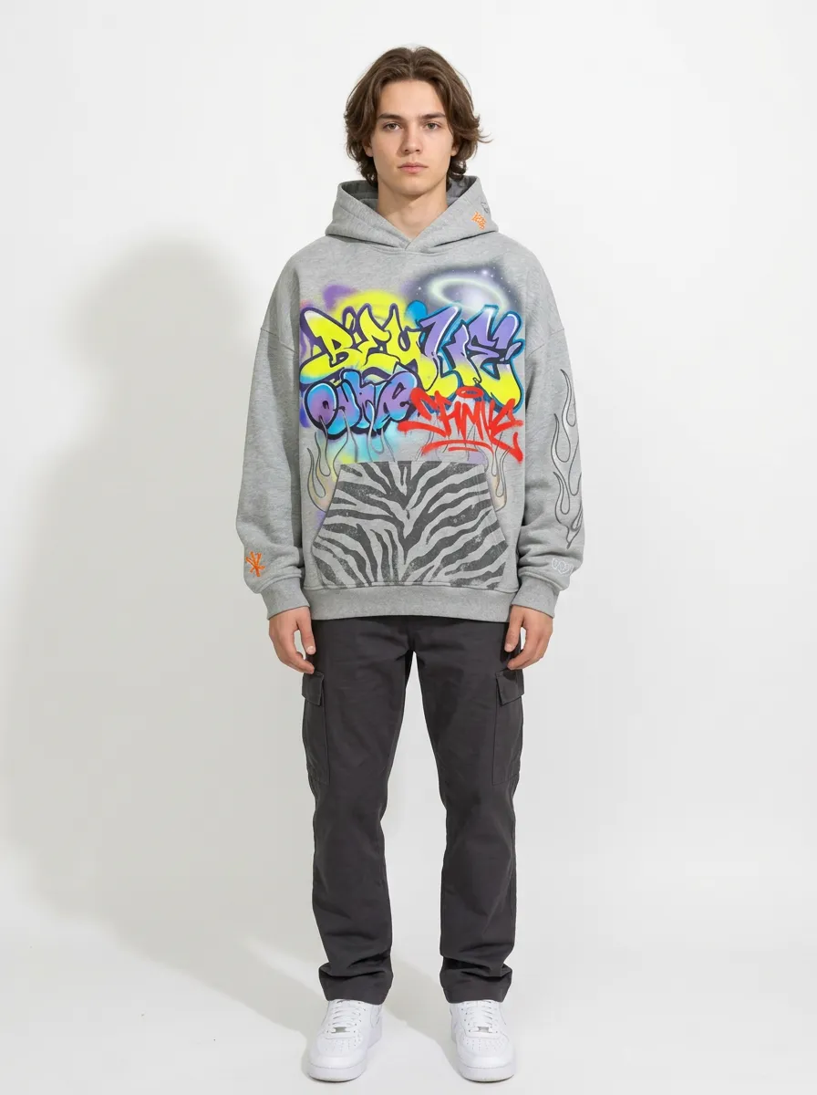 Unisex Streetwear Graffiti Zebra Print Graphic Statement Graphic Hoodie