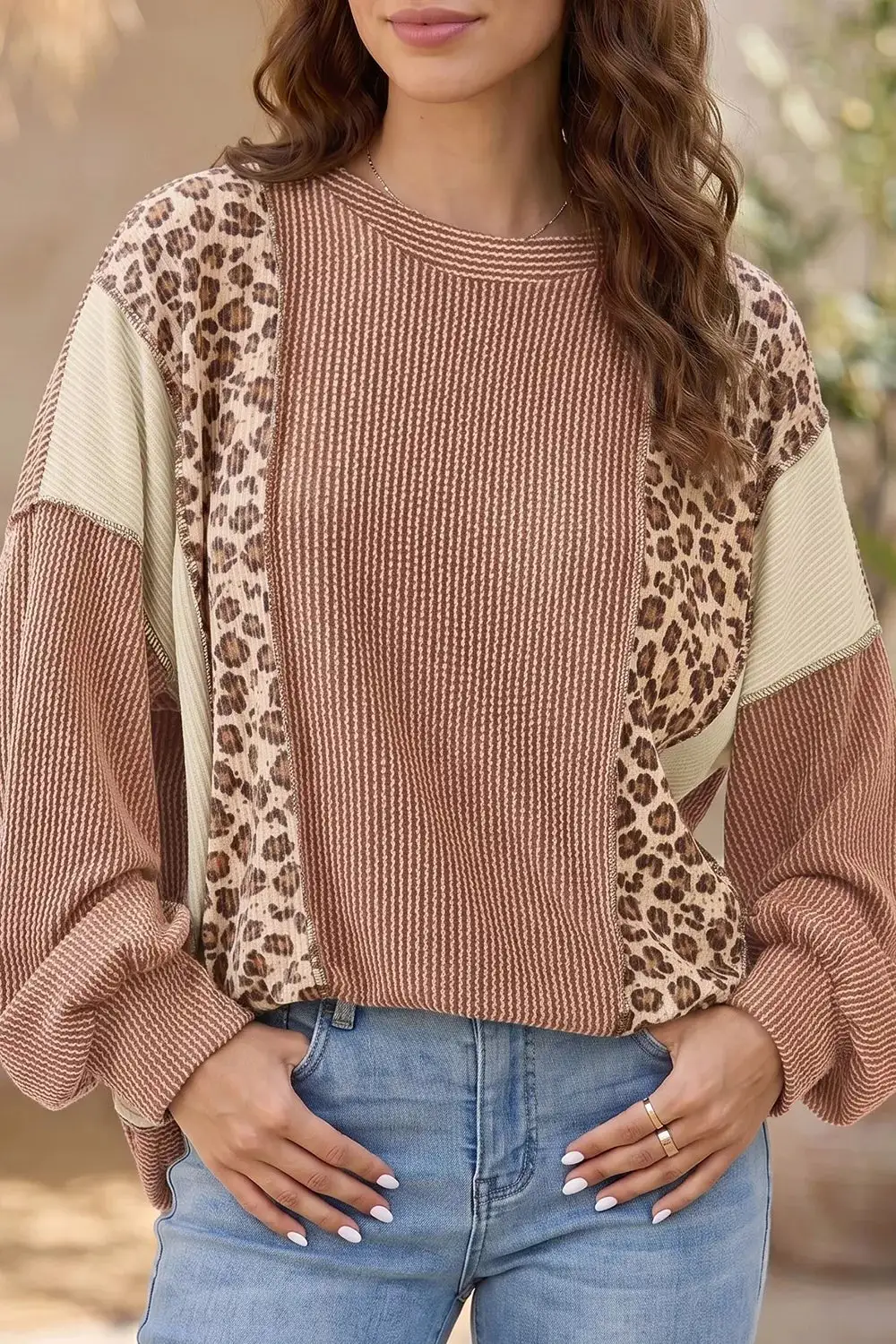 Ribbed Color Block Printed Blouse