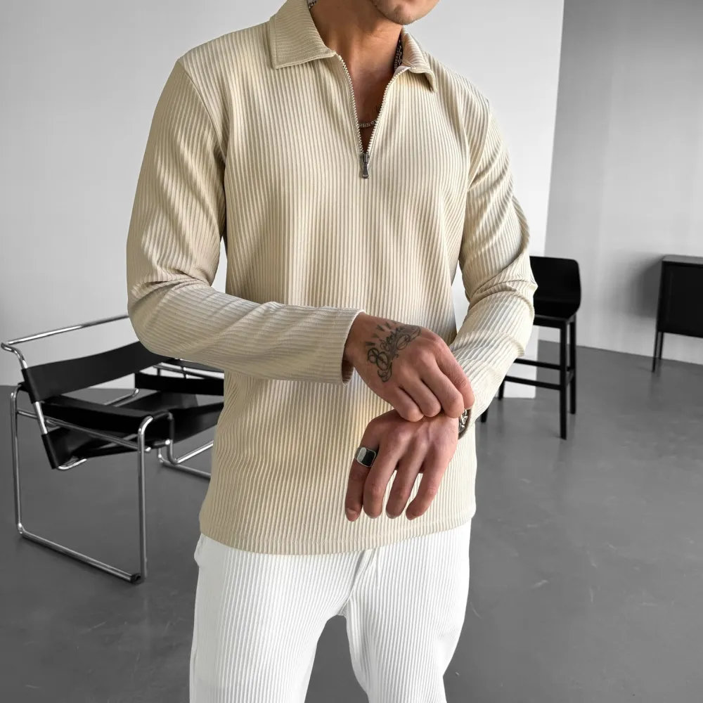 Zip Front Polo Collar Sweatshirt