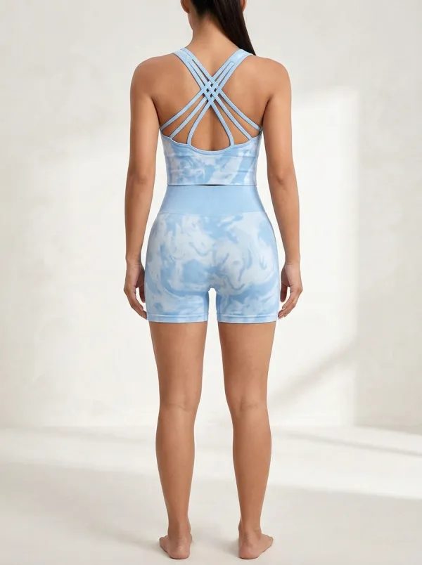 Dynamic Tie Dye Pattern Sport Look Women's Tank Top And Sports Shorts Set
