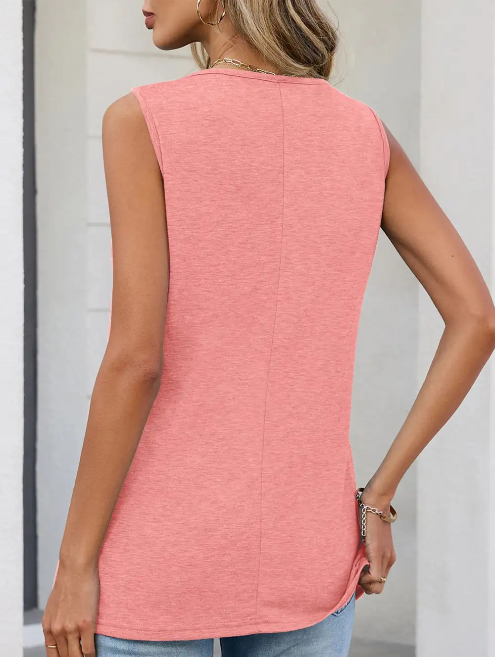 Ruched V Neck Sleeveless Tank Top