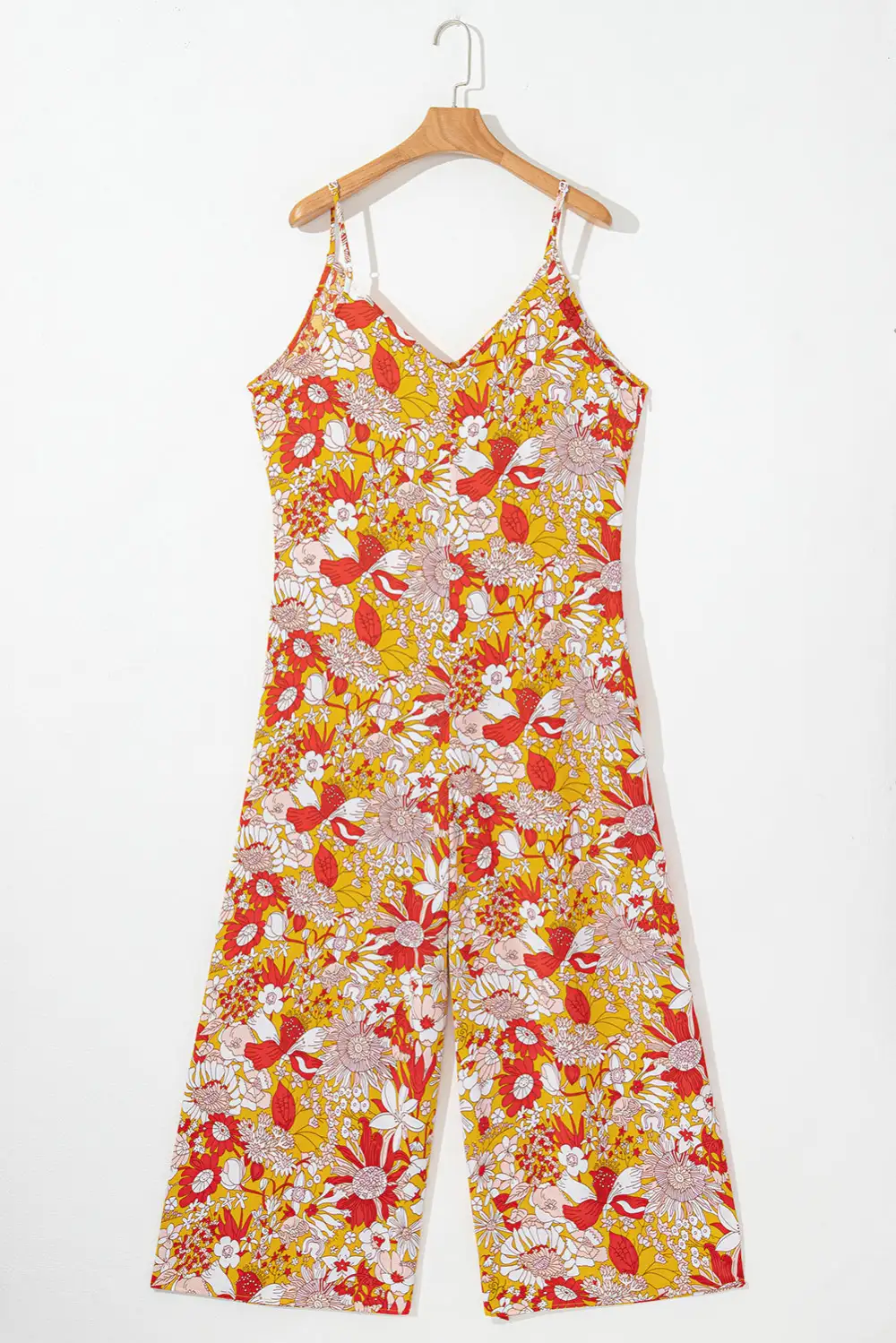 Floral V Neck Wide Leg Sleeveless Jumpsuit