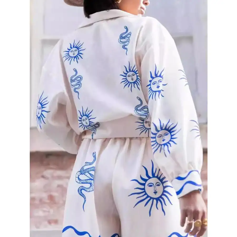 Relaxed Printed Button Up Shirt and Shorts Set