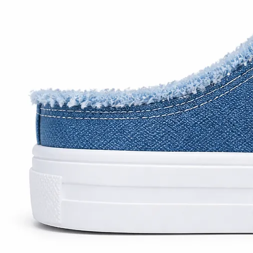 Frayed Denim Slip On Sneakers