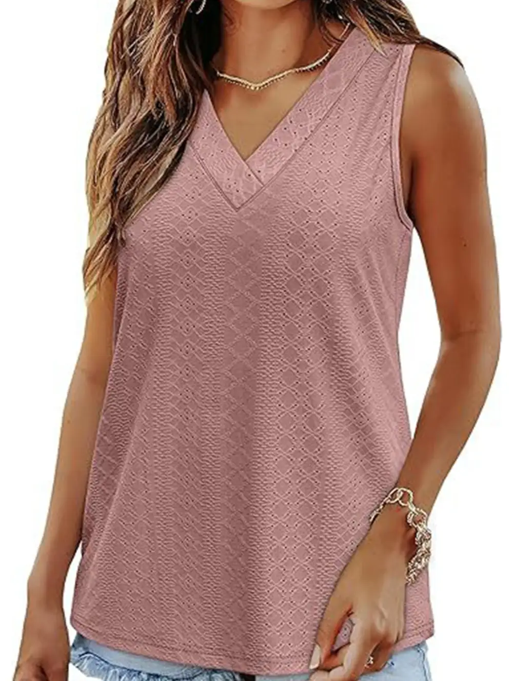 Textured V-Neck Tank Top