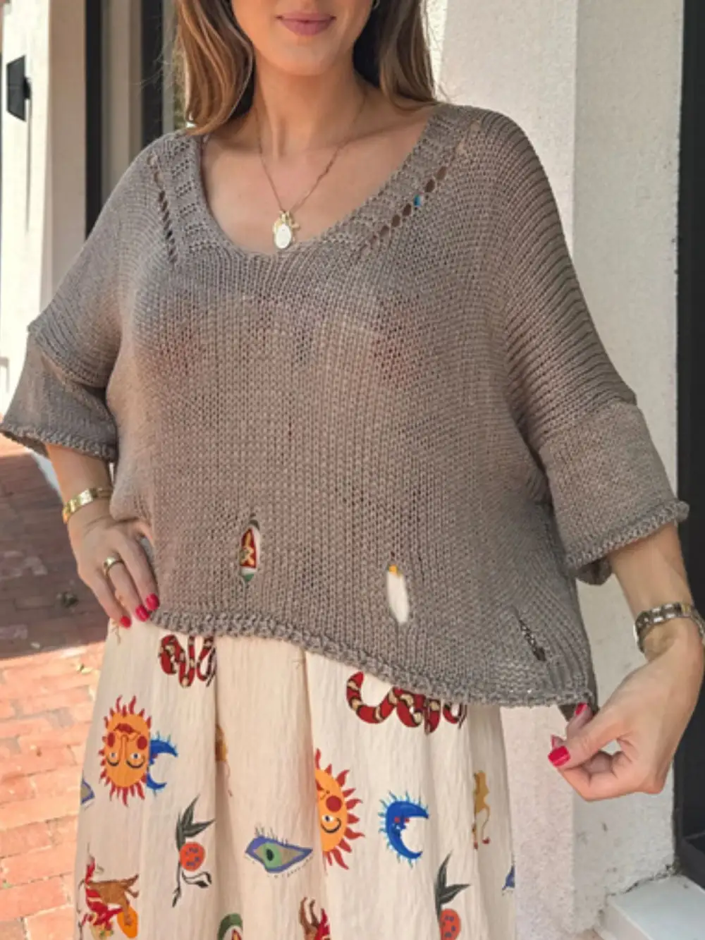 Cutout 3 4 Sleeve Sweater